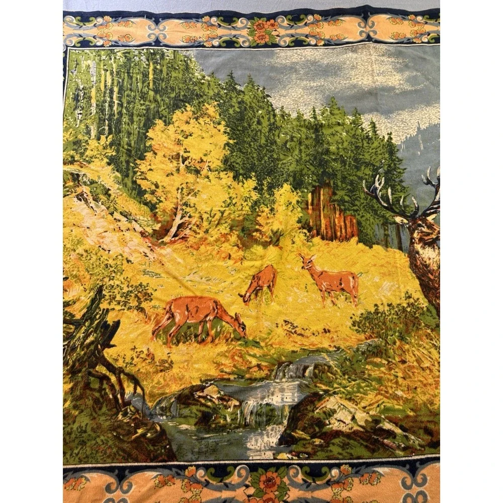 Deer Grazing On Mountain Side Wall Tapestry Vintage 4ft By 3ft